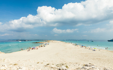 Playa de ses Illetes is the most popular beach of Formentera. Formentera island. Spain