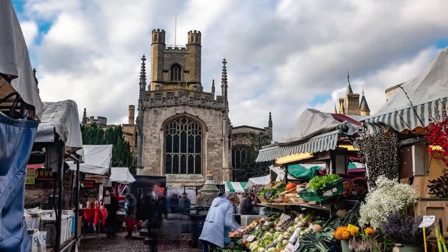 Time lapse view of the market square in Cambridge (England)