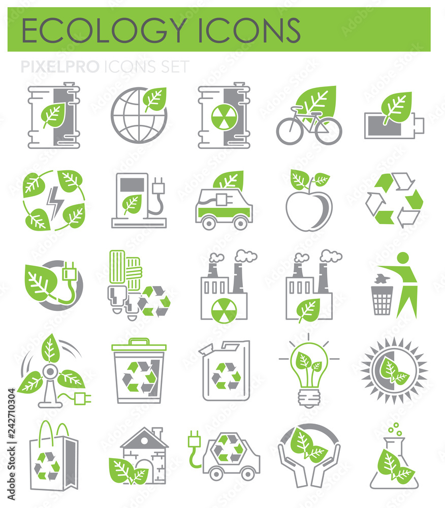 Fototapete Ecology icons green and grey set on white background for graphic and web design, Modern simple vector sign. Internet concept. Trendy symbol for website design web button or mobile app