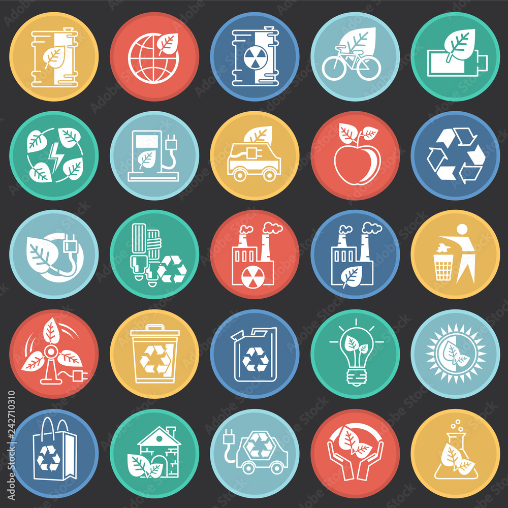 Fototapete Ecology icons set on color squares background for graphic and web design, Modern simple vector sign. Internet concept. Trendy symbol for website design web button or mobile app