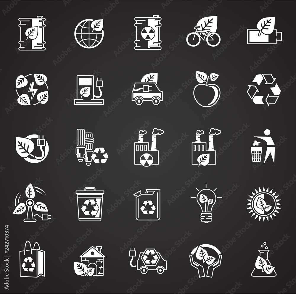 Fototapete Ecology icons set on black background for graphic and web design, Modern simple vector sign. Internet concept. Trendy symbol for website design web button or mobile app