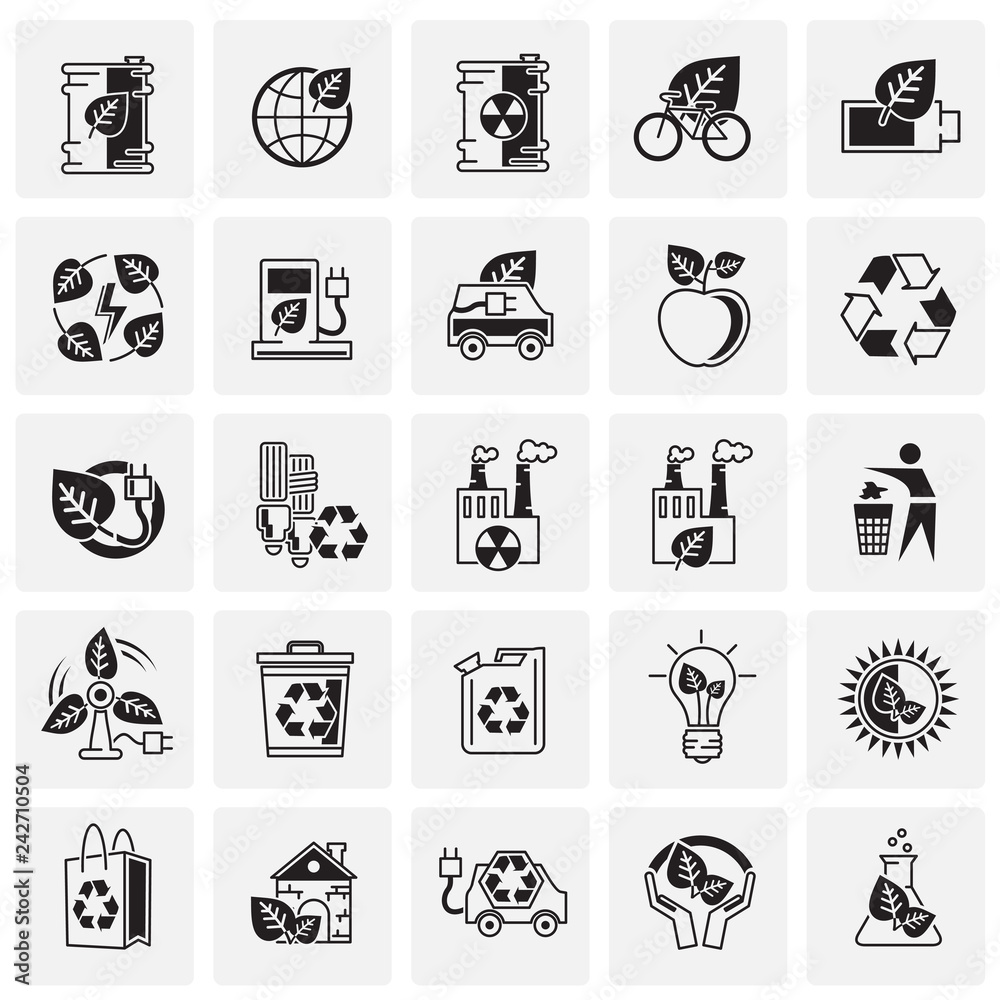 Fototapete Ecology icons set on squares background for graphic and web design, Modern simple vector sign. Internet concept. Trendy symbol for website design web button or mobile app