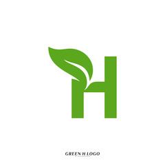 Letter H with Leaf logo design concept vector. Initial H Nature logo template