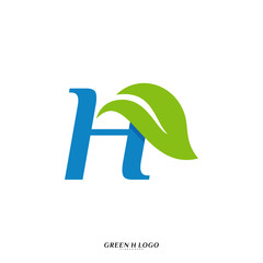 Letter H with Leaf logo design concept vector. Initial H Nature logo template