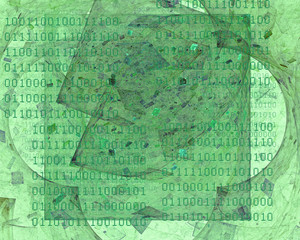 Green cyberspace, information flows and binary code, futuristic 3d illustration.