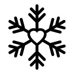 Snowflake icon or logo with heart inside. Christmas and winter theme symbol. Vector and illustration.
