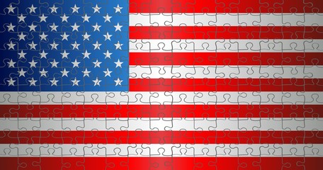 Flag of USA with puzzle background - illustration