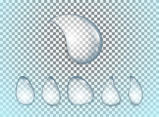 Water drops realistic set isolated on transparent background. Vector illustration.