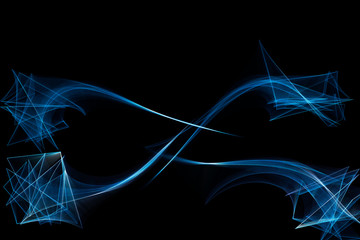 Abstract modern art, illustration of lines and waves on a black background.