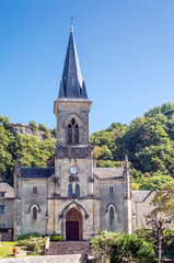 Streets of Conques in the mountains of southern France on a sunny day