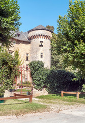 Streets of Conques in the mountains of southern France on a sunny day