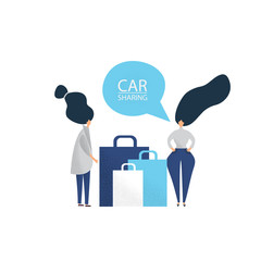 Two women with shopping bags talking to each other. Vector illustration.