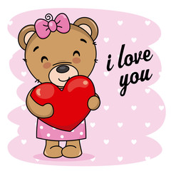Love card. Cute bear with heart in hand