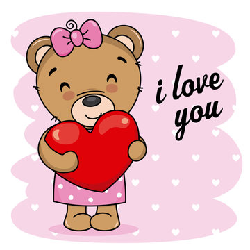 Love card. Cute bear with heart in hand