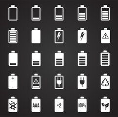 Battery icons set on black background for graphic and web design, Modern simple vector sign. Internet concept. Trendy symbol for website design web button or mobile app