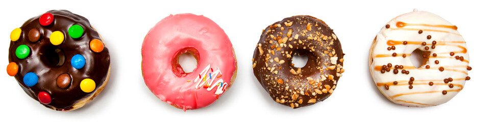 Four different donuts isolated on the white background