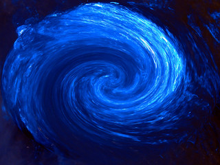 Abstracto; ola azul, celeste y blanco sobre fondo negro.