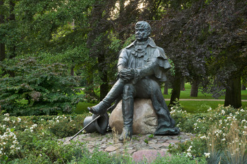 Fototapeta na wymiar Monument to Jean Georg Haffner at park Polnocny (North park) in Sopot. Poland