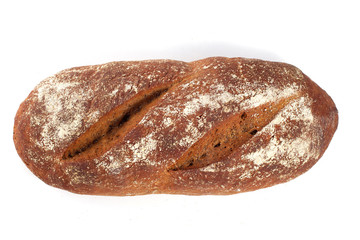 Fresh bread on white background. Beautifully sprinkled with flour.