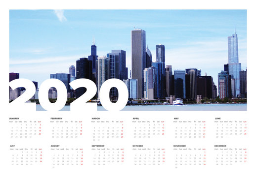 2020 Calendar Layout with Cityscape Photo