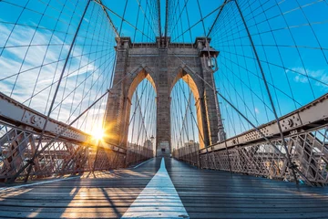 Fotobehang a magnificent view of the lower Manhattan and Brooklyn Bridge © maramas