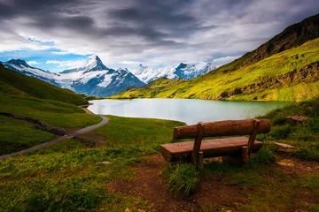 Foto op Canvas Great view of the snow rocky massif. Location place Bachalpsee in Swiss alps, Grindelwald valley. © Leonid Tit