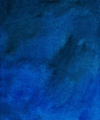 Dark background. Watercolor abstract blue black backdrop. Texture. Aquarelle vintage wallpaper. Modern art. Watercolour bluish-black trendy backdrop for cards, invitations, blog. Stains on paper.
