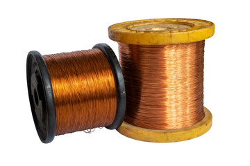 Copper wire spool isolated on a white background