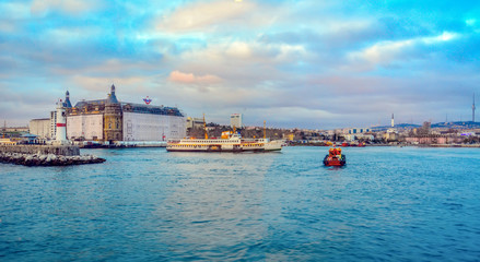 Naklejka premium Haydarpasa train station on the Asian part of Istanbul is one of the historic landmarks of the city..