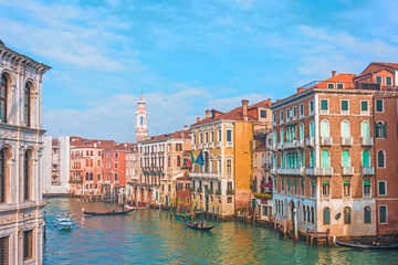 Fototapeta na wymiar View of the street canal in Venice, colorful facades of old houses.