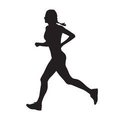 Fototapeta na wymiar Running woman, isolated vector silhouette, side view