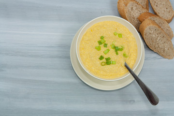 Sweet and creamy corn soup.