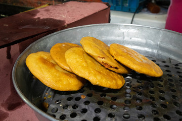 Stack of Deep-fried Gorditas at Market in Mexico City