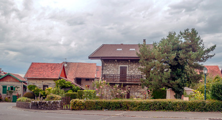 Rural village in the alps of France on a sunny day