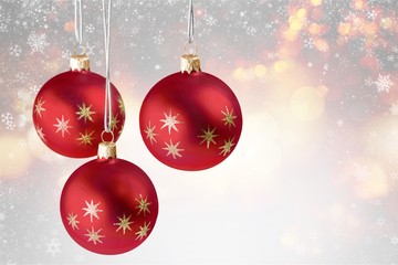 Fototapeta na wymiar Red shiny christmas decorative balls isolated on festive