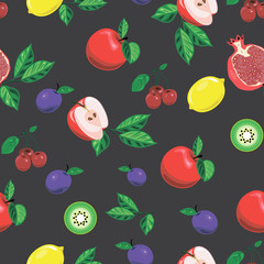 Seamless background  with bright fruits. Bright banner for site of healthy diet, vegetarianism