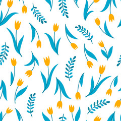 Vector seamless pattern with tulip on white