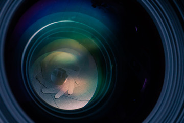 Detail picture of camera lens aperture and anti reflective coating