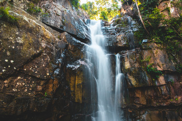 smooth silky waterfall  jungle Cambodia rocks