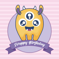 birthday card with cute monster and ribbon