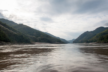 Mekong river seen from a boat in Laos