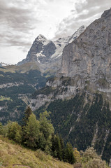 Murren mountains in Switzerland on a cloudy day