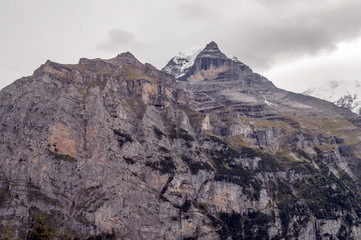 Murren mountains in Switzerland on a cloudy day