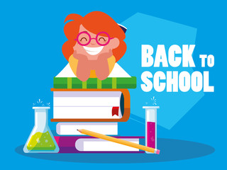 little student girl with school books