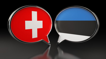 Fototapeta premium Switzerland and Estonia flags with Speech Bubbles. 3D illustration