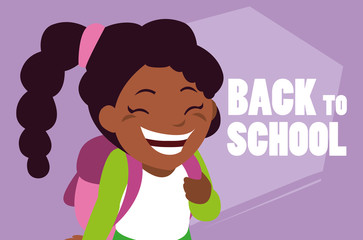 little student girl black with school bag