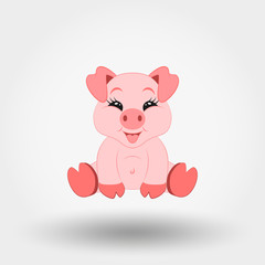 Pig. Happy. Icon. Vector illustration. Flat design