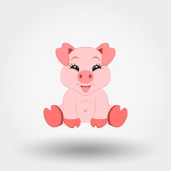 Pig. Happy. Icon. Vector illustration. Flat design