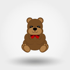 Teddy bear baby with red bow. Icon. Vector. Flat.