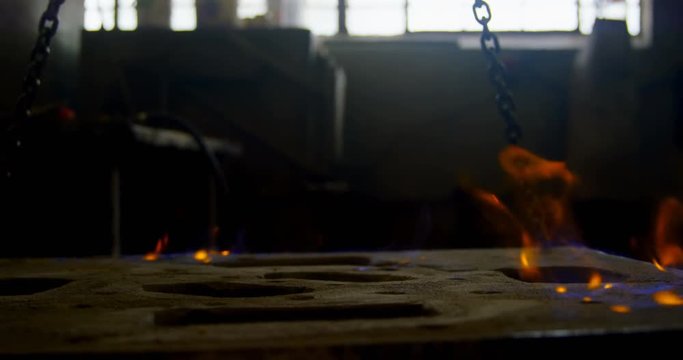 Close-up of mold heating in foundry workshop 